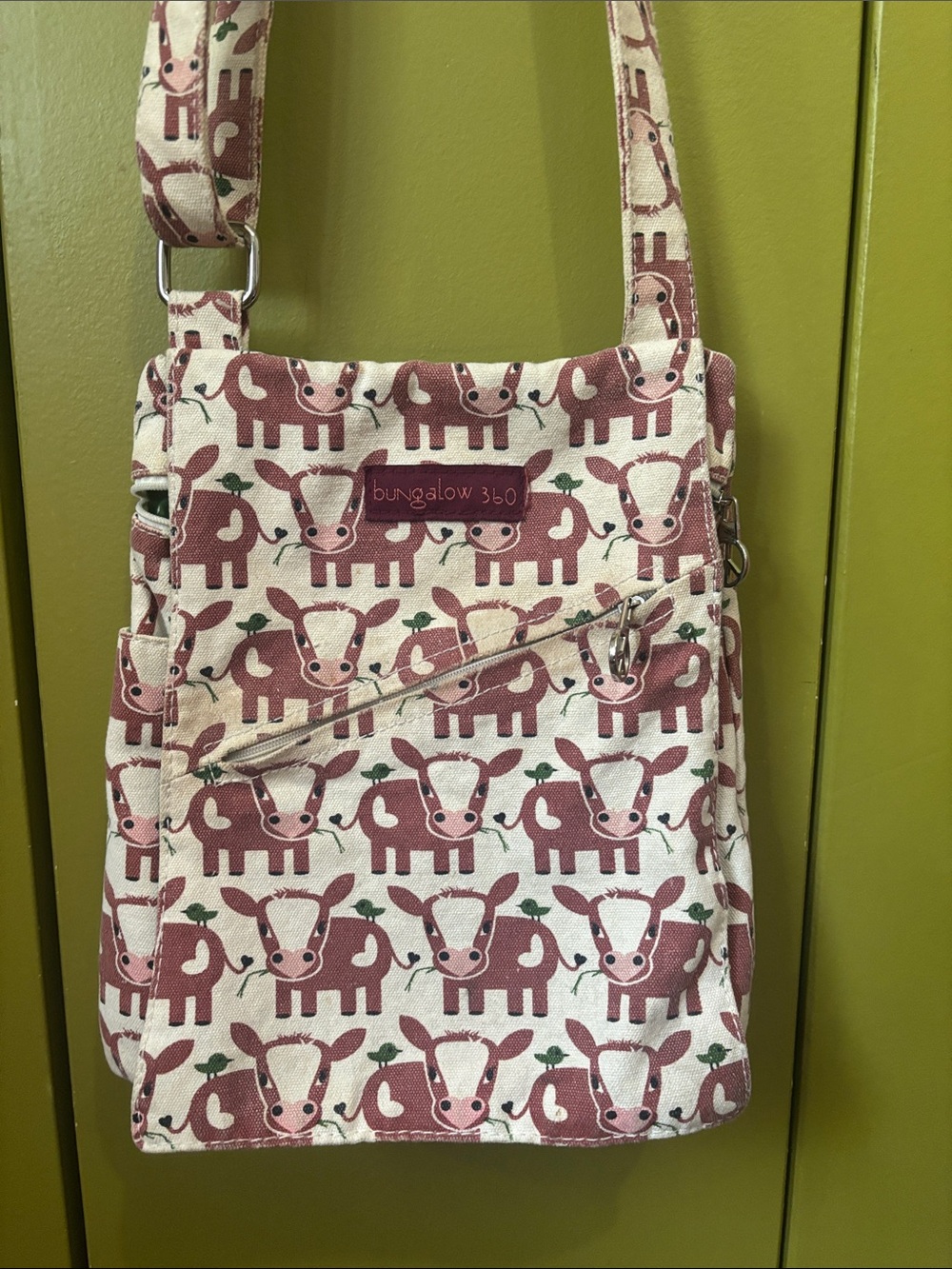 bungalow 360 Mauve Cow Pattern Crossbody Bag